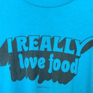 Mens Large I really love food Turquoise Tee